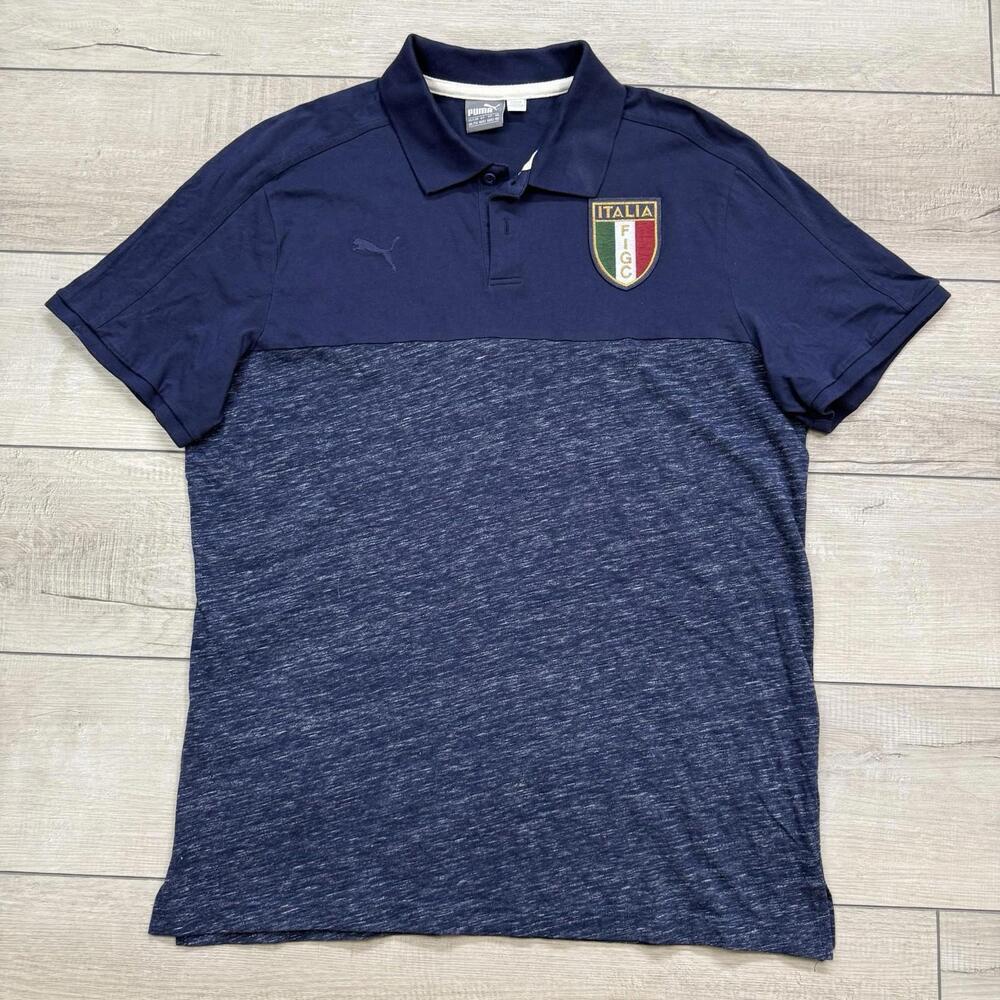 Puma Italia FIGC Navy Polo Shirt Men Sz XXL Soccer Fan Gear Euro Cup Team Jersey